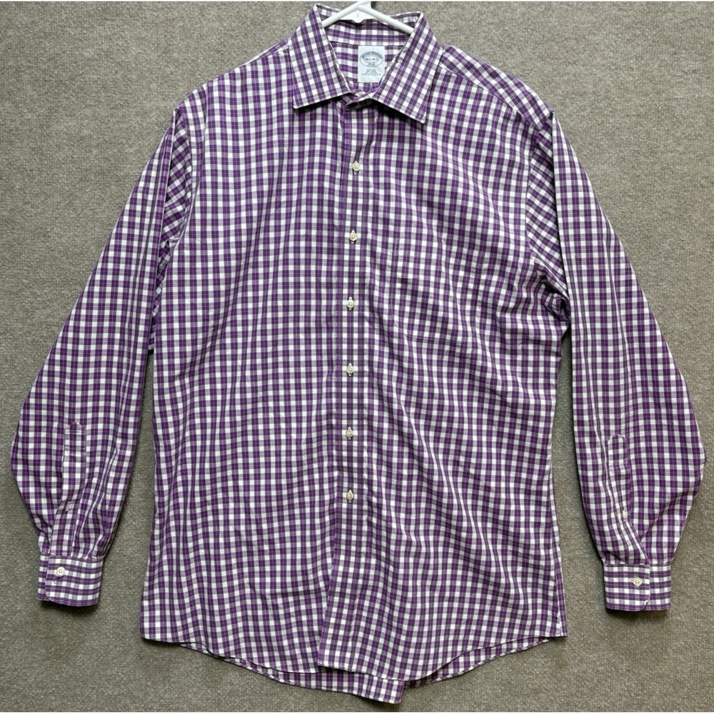 Brooks Brothers Slim Fit 346 Pink Microcheck Cotton Dress Shirt 16.5 4/5 GUC